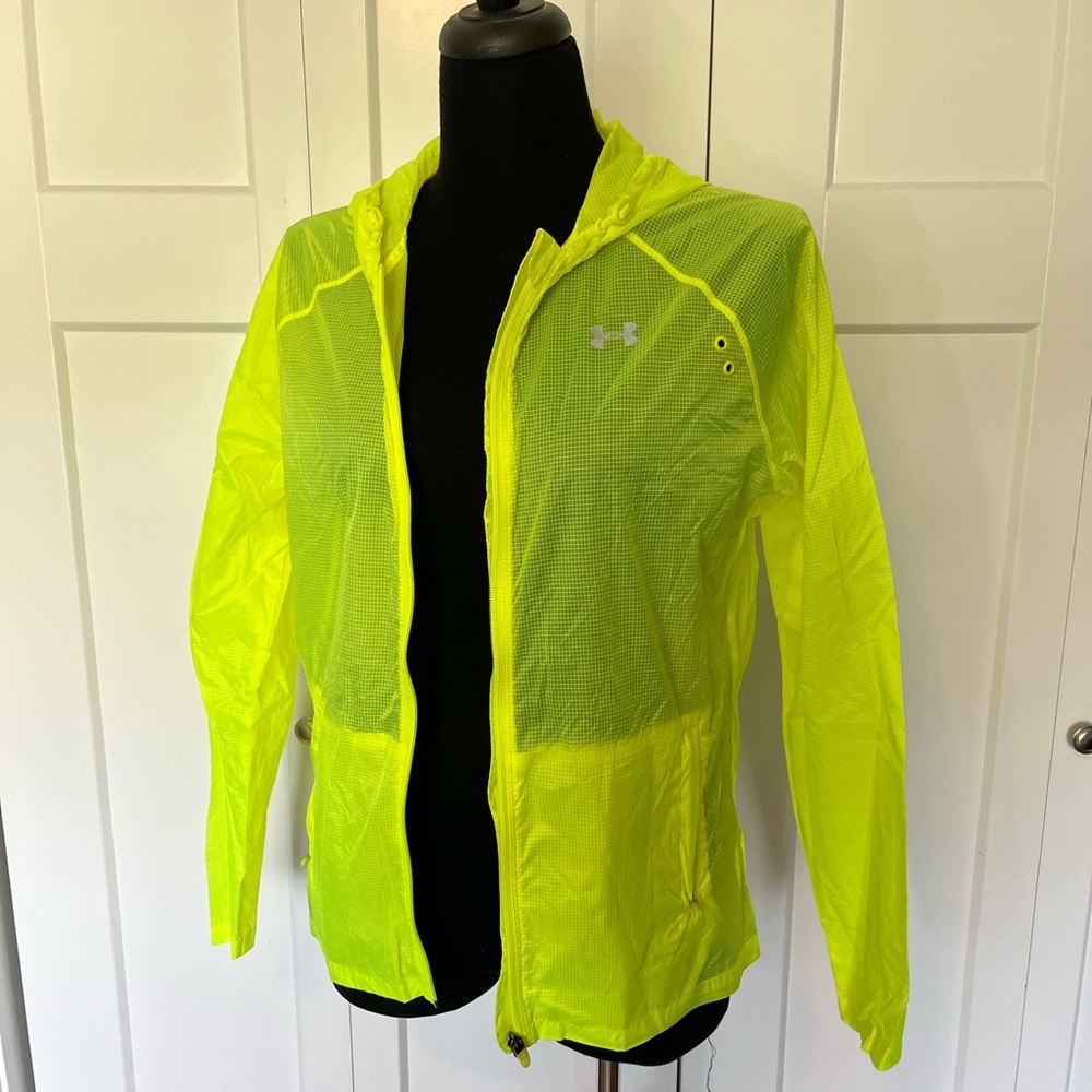 Under Armour M High Visibility Yellow Zip Up Heat Gear Jacket Windbreaker